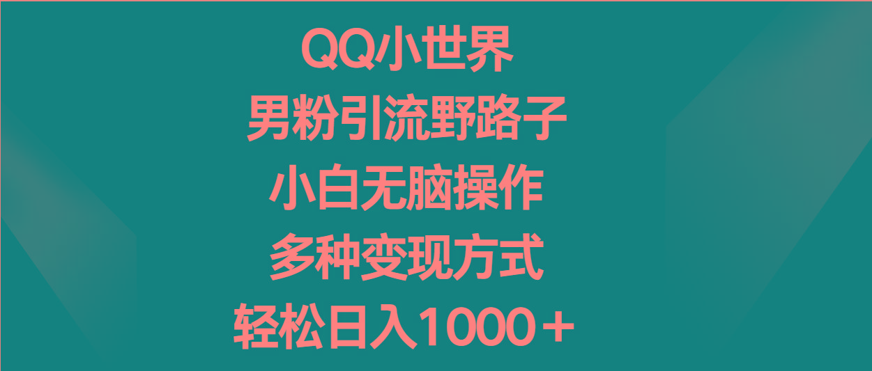 QQ小世界男粉引流野路子，小白无脑操作，多种变现方式轻松日入1000＋-网创星球