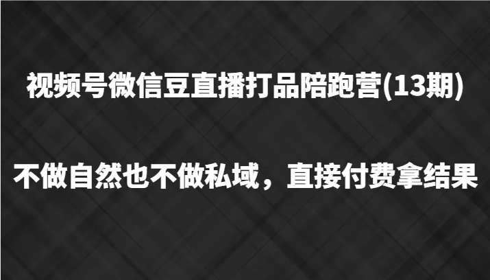 视频号微信豆直播打品陪跑(13期)，不做不自然流不做私域，直接付费拿结果-大熊网创