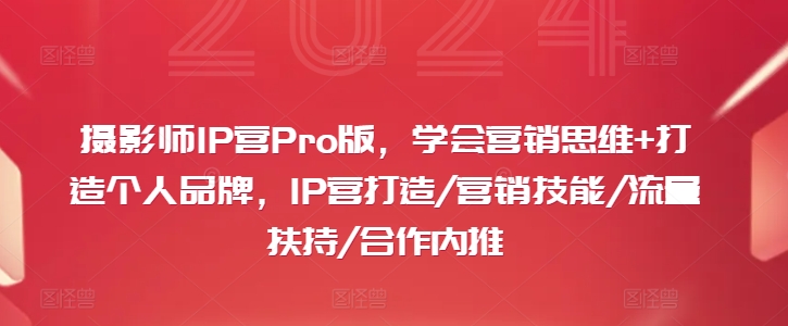 摄影师IP营Pro版，学会营销思维+打造个人品牌，IP营打造/营销技能/流量扶持/合作内推-大熊网创