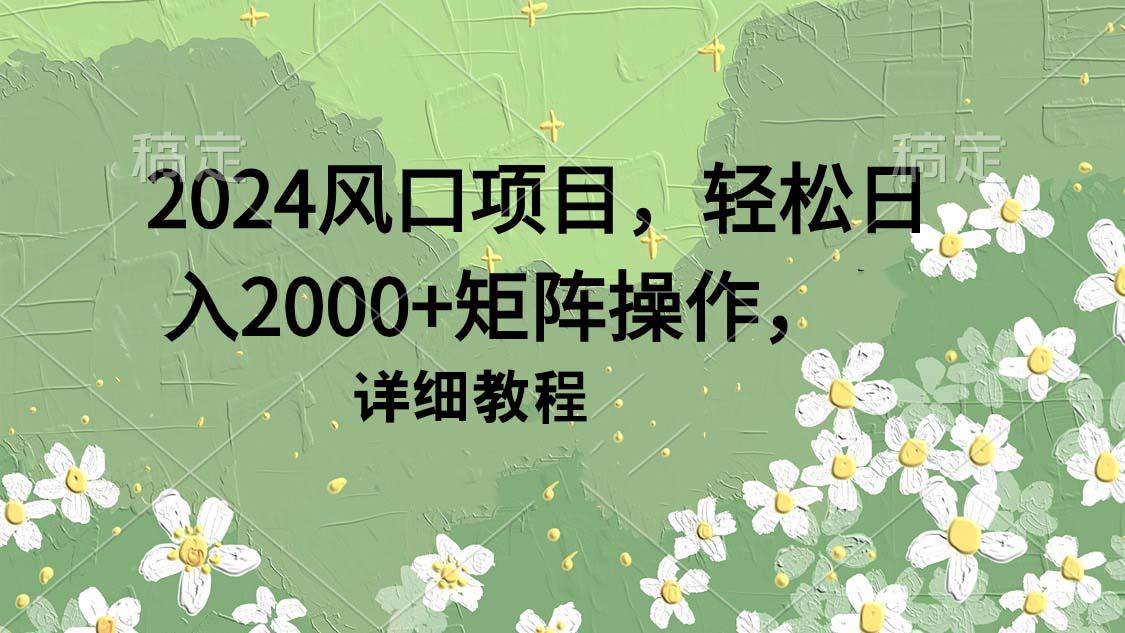 (9652期)2024风口项目，轻松日入2000+矩阵操作，详细教程-大熊网创