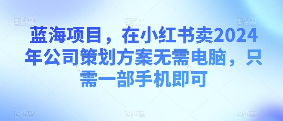蓝海项目，在小红书卖2024年公司策划方案无需电脑，只需一部手机即可-大熊网创