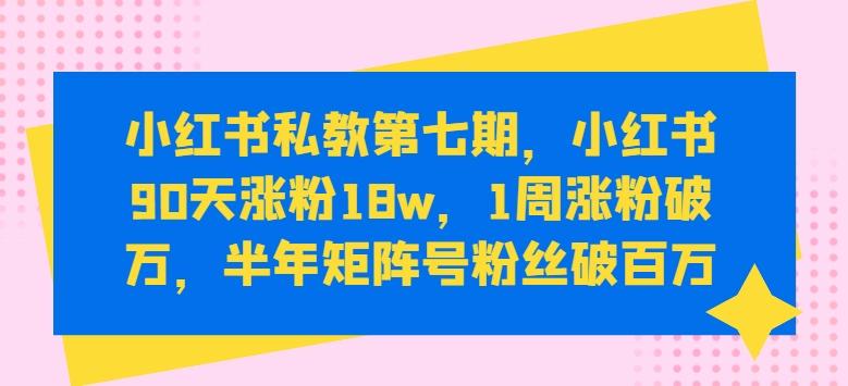 小红书私教第七期，小红书90天涨粉18w，1周涨粉破万，半年矩阵号粉丝破百万-大熊网创
