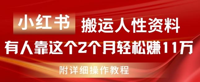 小红书搬运人性资料，有人靠这个2个月轻松赚11w，附教程【揭秘】-大熊网创