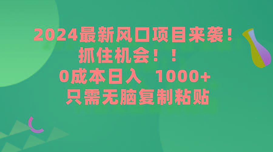 (9899期)2024最新风口项目来袭，抓住机会，0成本一部手机日入1000+，只需无脑复…-大熊网创