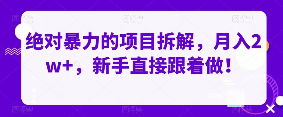 绝对暴力的项目拆解，月入2w+，新手直接跟着做！-大熊网创