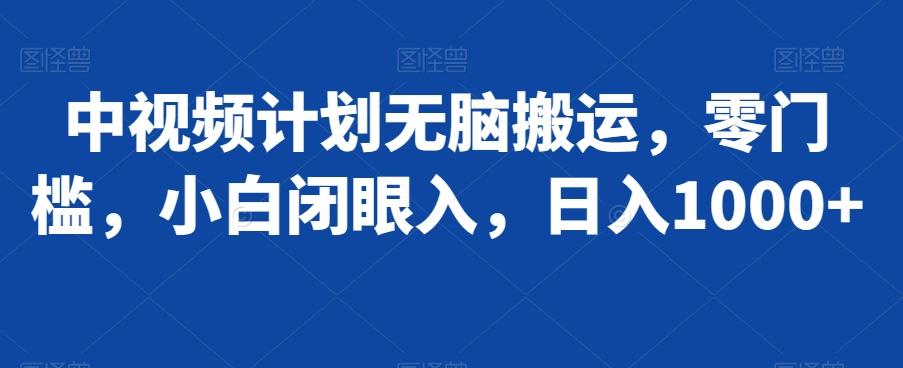 中视频计划无脑搬运，零门槛，小白闭眼入，日入1000+-大熊网创