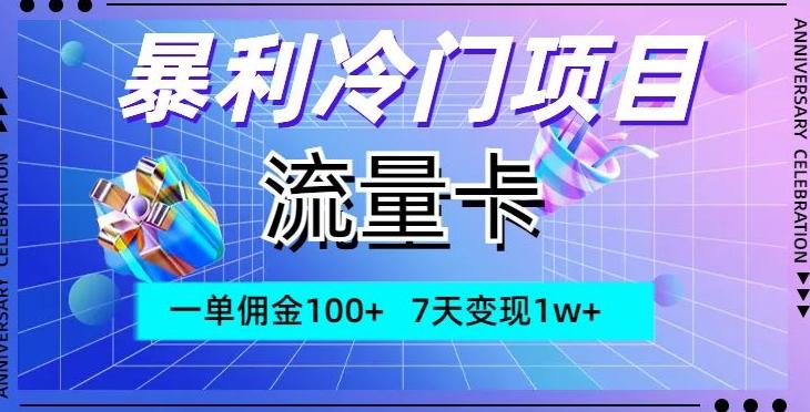 暴利冷门项目，流量卡，一单佣金100+，7天变现1w+-大熊网创