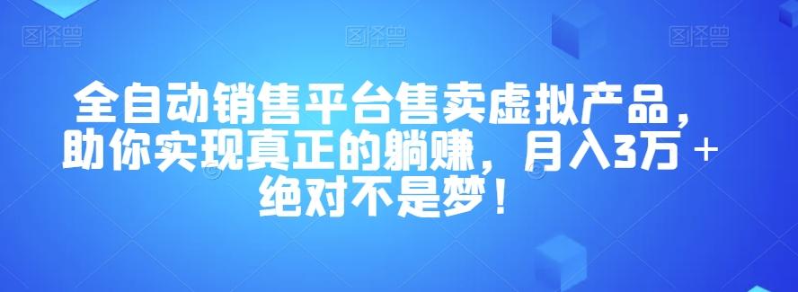 全自动销售平台售卖虚拟产品，助你实现真正的躺赚，月入3万＋绝对不是梦！【揭秘】-大熊网创