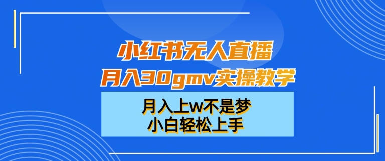小红书无人直播月入30gmv实操教学，月入上w不是梦，小白轻松上手【揭秘】-大熊网创