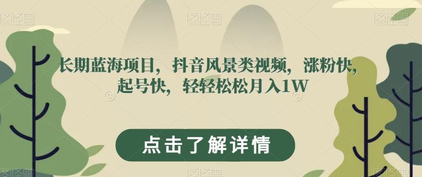 长期蓝海项目，抖音风景类视频，涨粉快，起号快，轻轻松松月入1W【揭秘】-大熊网创