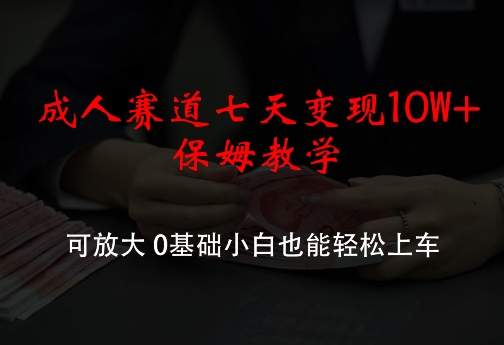 成人赛道七天变现10W+保姆教学，可放大，0基础小白也能轻松上车【揭秘】-大熊网创