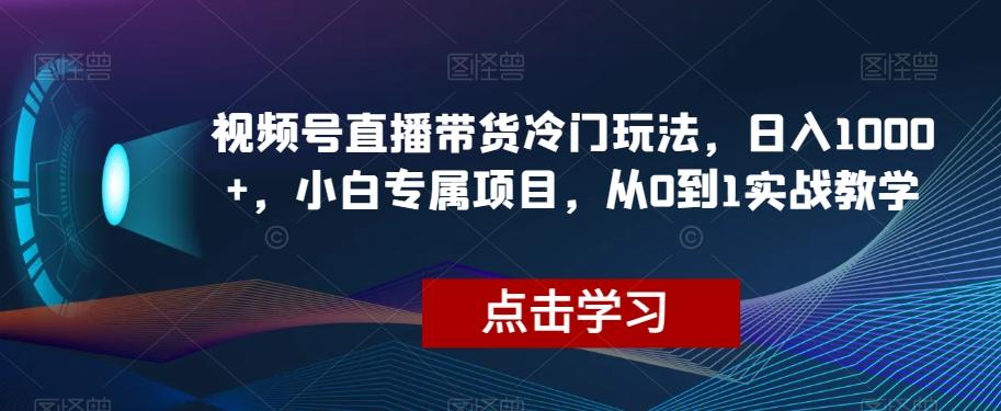 视频号直播带货冷门玩法，日入1000+，小白专属项目，从0到1实战教学【揭秘】-大熊网创