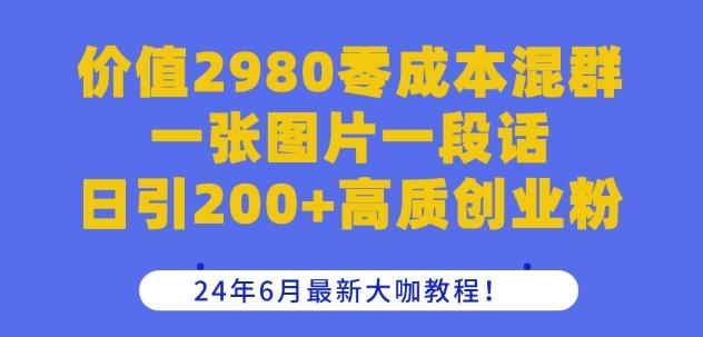 价值2980零成本混群一张图片一段话日引200+高质创业粉，24年6月最新大咖教程【揭秘】-大熊网创