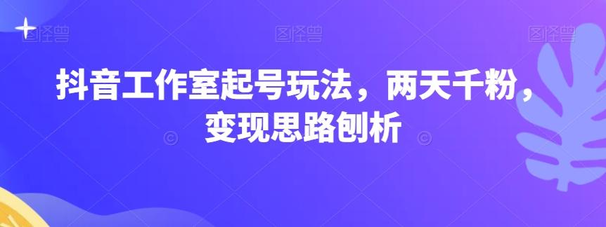 抖音工作室起号玩法，两天千粉，变现思路刨析-大熊网创