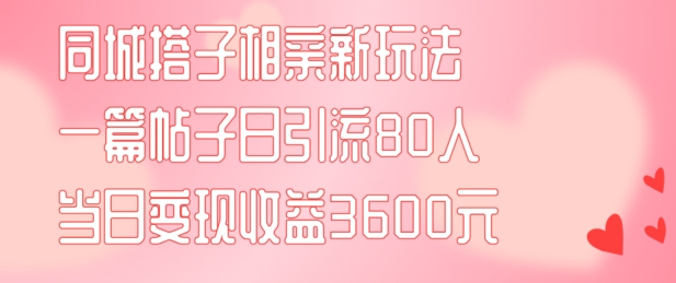 同城搭子相亲新玩法一篇帖子引流80人当日变现3600元(项目教程+实操教程)【揭秘】-大熊网创