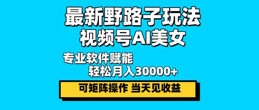 最新野路子玩法，视频号AI美女，当天见收益，轻松月入30000＋-大熊网创