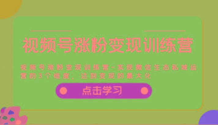 视频号涨粉变现训练营-实现微信生态私域运营的3个维度，达到变现的最大化-大熊网创