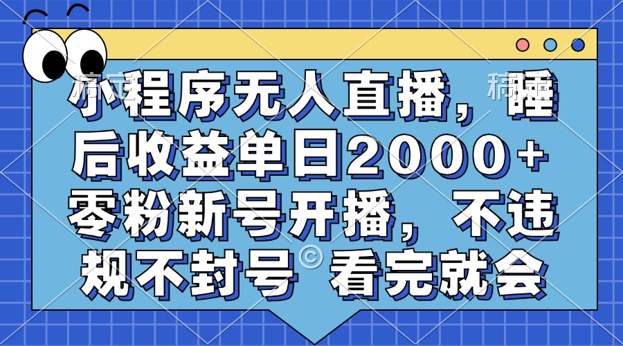 小程序无人直播，睡后收益单日2000+ 零粉新号开播，不违规不封号 看完就会-大熊网创