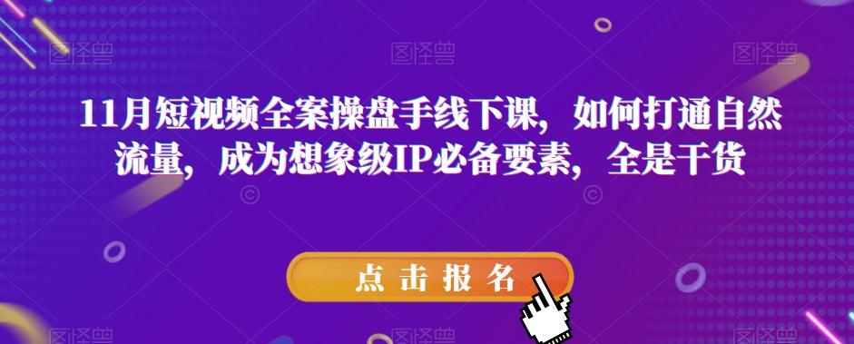 11月短视频全案操盘手线下课，如何打通自然流量，成为想象级IP必备要素，全是干货-大熊网创