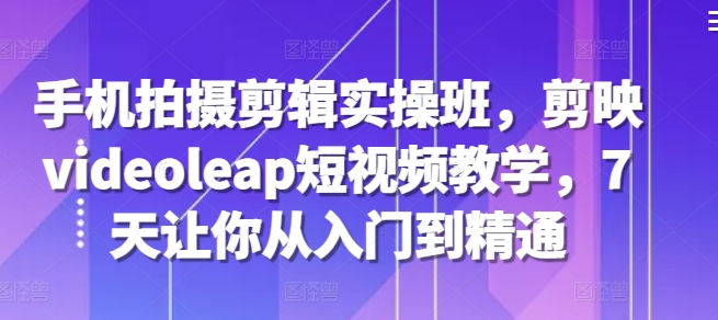 手机拍摄剪辑实操班，剪映videoleap短视频教学，7天让你从入门到精通-大熊网创