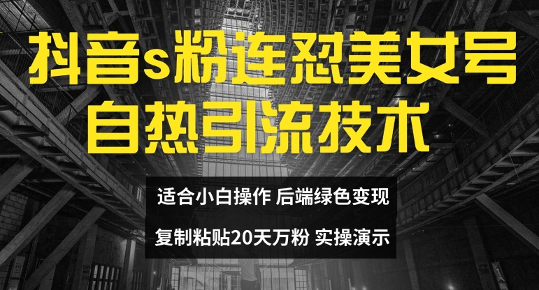 抖音s粉连怼美女号自热引流技术复制粘贴，20天万粉账号，无需实名制，矩阵操作【揭秘】-大熊网创