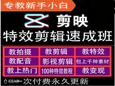 剪映特效教程和运营变现教程，特效剪辑速成班，专教新手小白-大熊网创