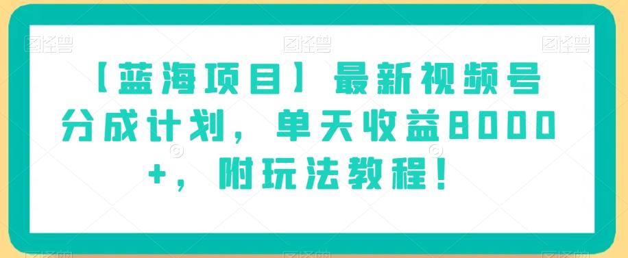【蓝海项目】最新视频号分成计划，单天收益8000+，附玩法教程！-大熊网创