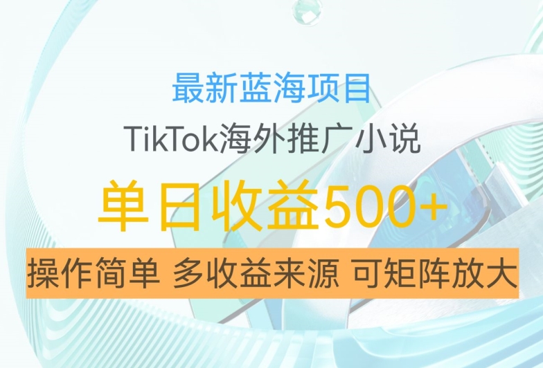 最新蓝海项目，利用tiktok海外推广小说赚钱佣金，简单易学，日入500+，可矩阵放大【揭秘】-大熊网创