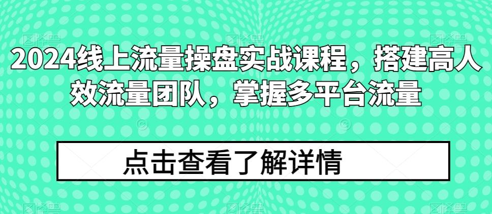 2024线上流量操盘实战课程，搭建高人效流量团队，掌握多平台流量-大熊网创