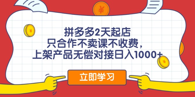 拼多多2天起店，只合作不卖课不收费，上架产品无偿对接日入1000+-大熊网创