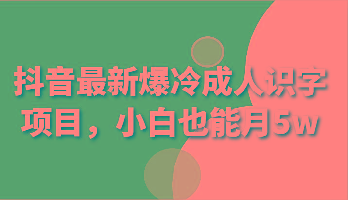 抖音最新爆冷成人识字项目，小白也能月5w-大熊网创
