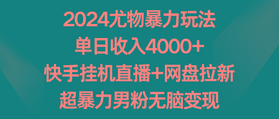 2024尤物暴力玩法 单日收入4000+快手挂机直播+网盘拉新 超暴力男粉无脑变现-大熊网创