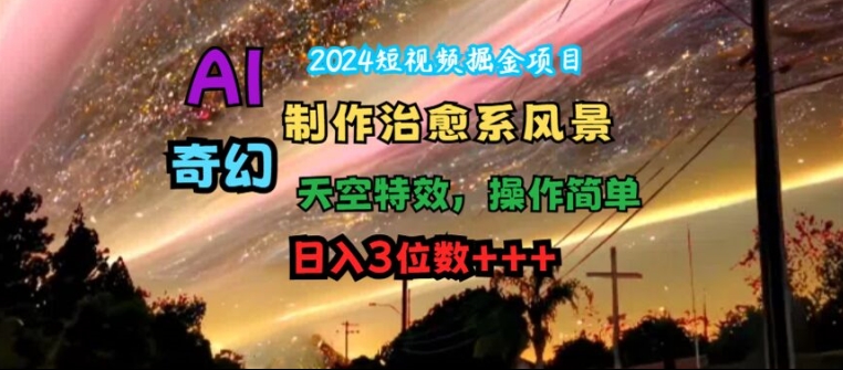 2024短视频掘金项目，AI制作治愈系风景，奇幻天空特效，操作简单，日入3位数【揭秘】-网创星球