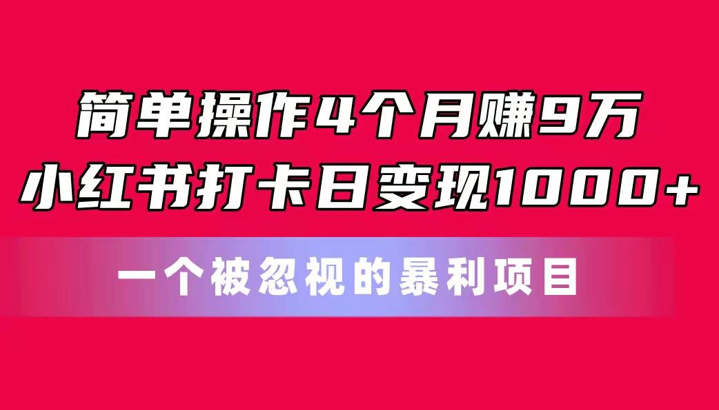 简单操作4个月赚9万！小红书打卡日变现1000+！一个被忽视的暴力项目-大熊网创
