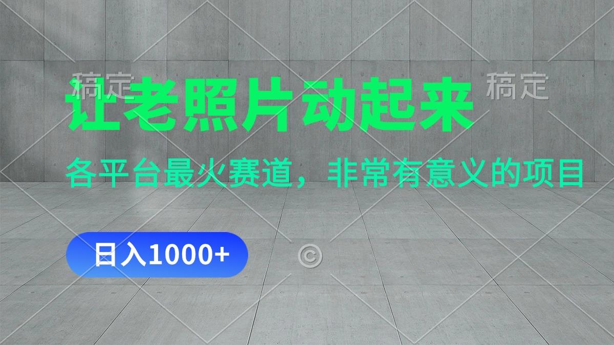 让老照片动起来，一天变现1000+，各平台最火赛道，看完就会-大熊网创