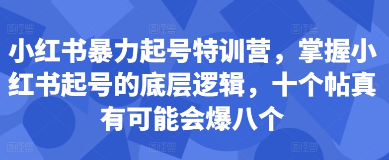 小红书暴力起号特训营，掌握小红书起号的底层逻辑，十个帖真有可能会爆八个-大熊网创