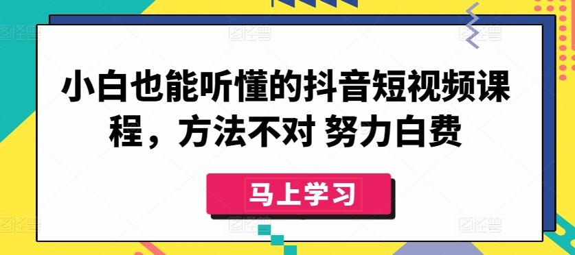 小白也能听懂的抖音短视频课程，方法不对 努力白费-大熊网创