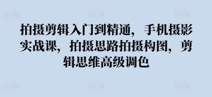 拍摄剪辑入门到精通，​手机摄影实战课，拍摄思路拍摄构图，剪辑思维高级调色-大熊网创