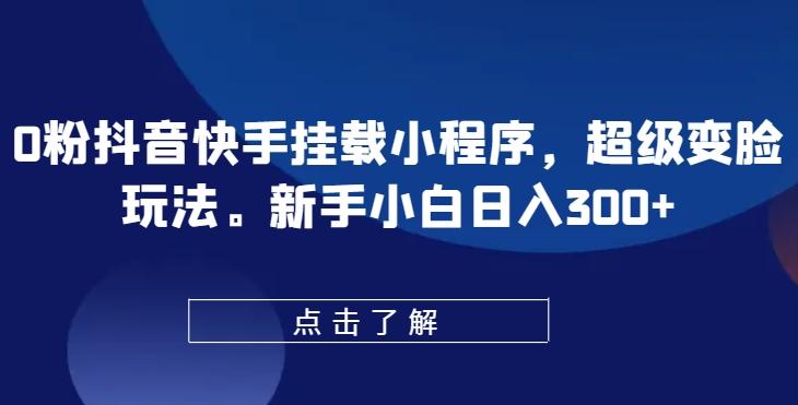 0粉抖音快手挂载小程序，超级变脸玩法，新手小白日入300+【揭秘】-大熊网创