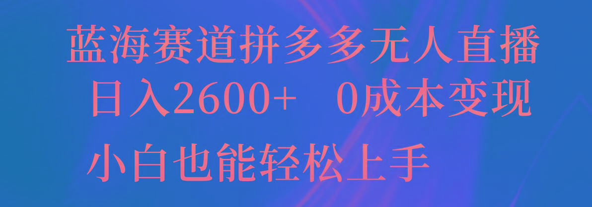 蓝海赛道拼多多无人直播，日入2600+，0成本变现，小白也能轻松上手-大熊网创