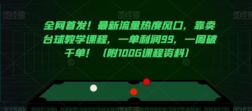 全网首发！最新流量热度风口，靠卖台球教学课程，一单利润99，一周破千单！（附100G课程资料）-大熊网创