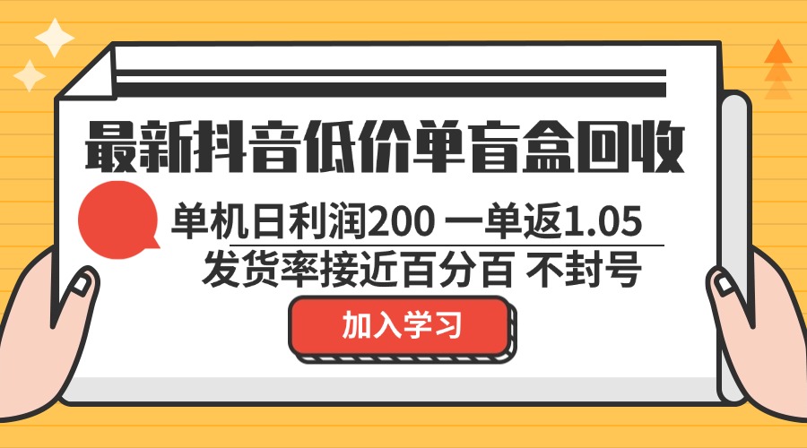 最新抖音低价单盲盒回收 一单1.05 单机日利润200 纯绿色不封号-大熊网创