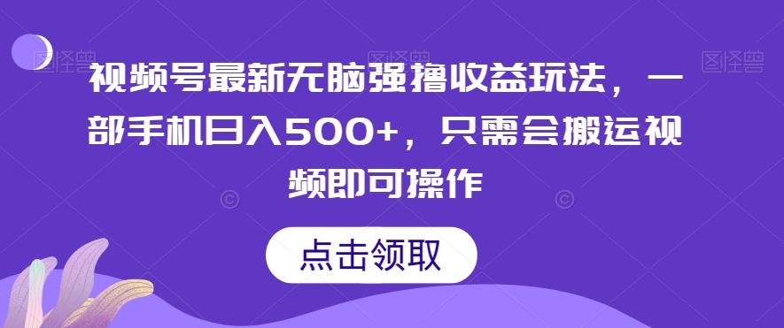 视频号最新无脑强撸收益玩法，一部手机日入500+，只需会搬运视频即可操作-大熊网创