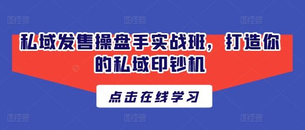 私域发售操盘手实战班，打造你的私域印钞机-大熊网创