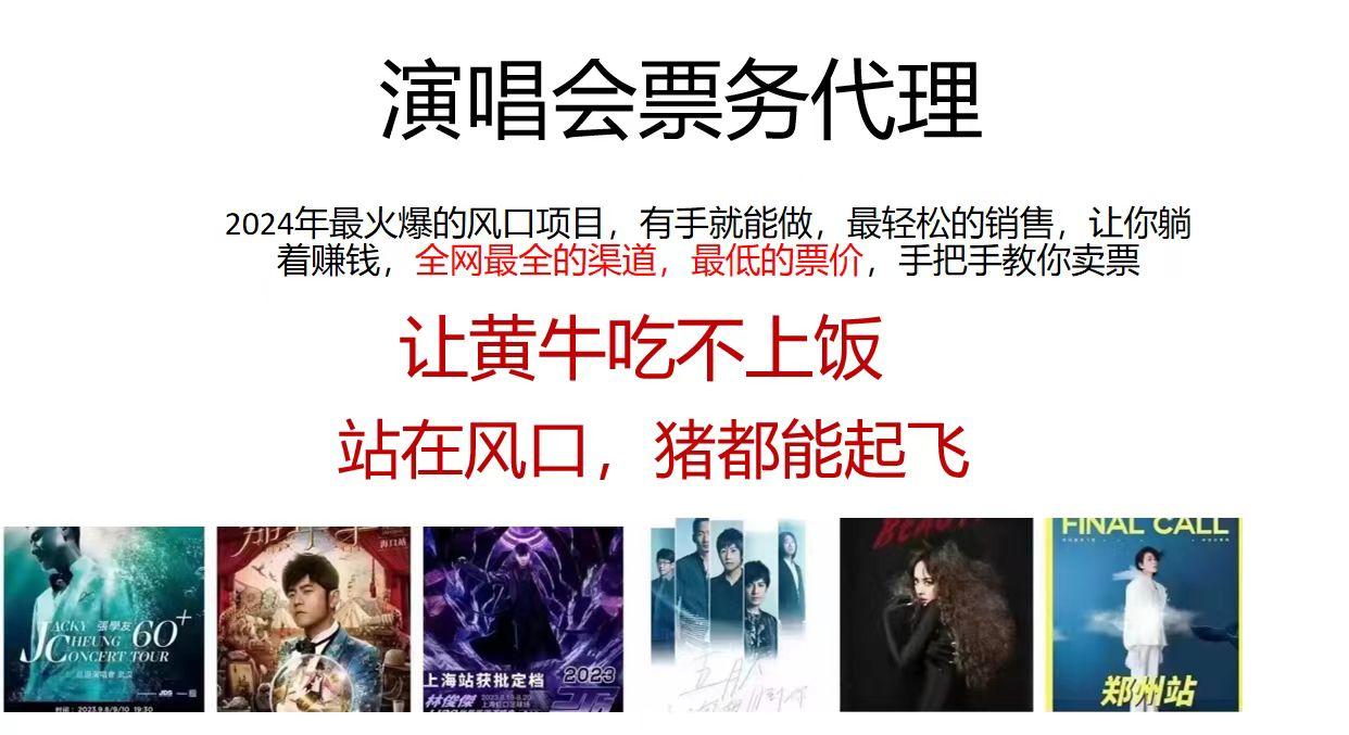 2024演唱会低价票务代理，全网最低的票价，手把手教你卖票，日入2000+-大熊网创