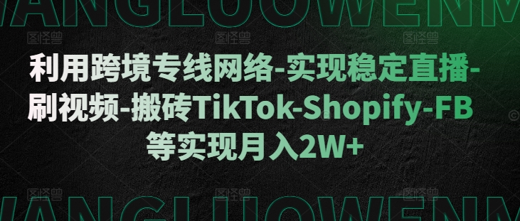 利用跨境专线网络-实现稳定直播-刷视频-搬砖TikTok-Shopify-FB等实现月入2W+【揭秘】-大熊网创