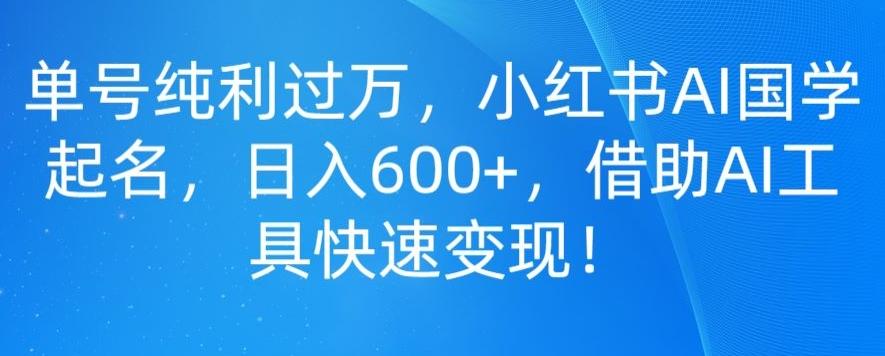 单号纯利过万，小红书AI国学起名，日入600+，借助AI工具快速变现-大熊网创