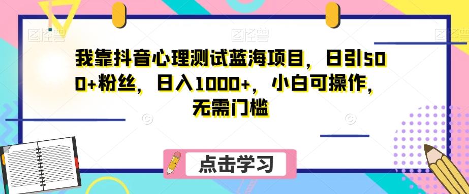 我靠抖音心理测试蓝海项目，日引500+粉丝，日入1000+，小白可操作，无需门槛（附3G素材）-大熊网创