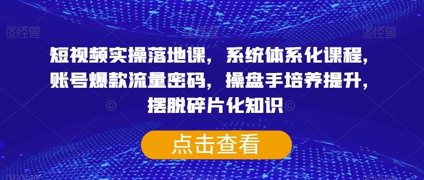 短视频实操落地课，系统体系化课程，账号爆款流量密码，操盘手培养提升，摆脱碎片化知识-大熊网创