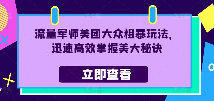 流量军师美团大众粗暴玩法，迅速高效掌握美大秘诀-大熊网创